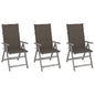 Garden Chair Set of 3 Grey Solid acacia wood, 100% polyester
