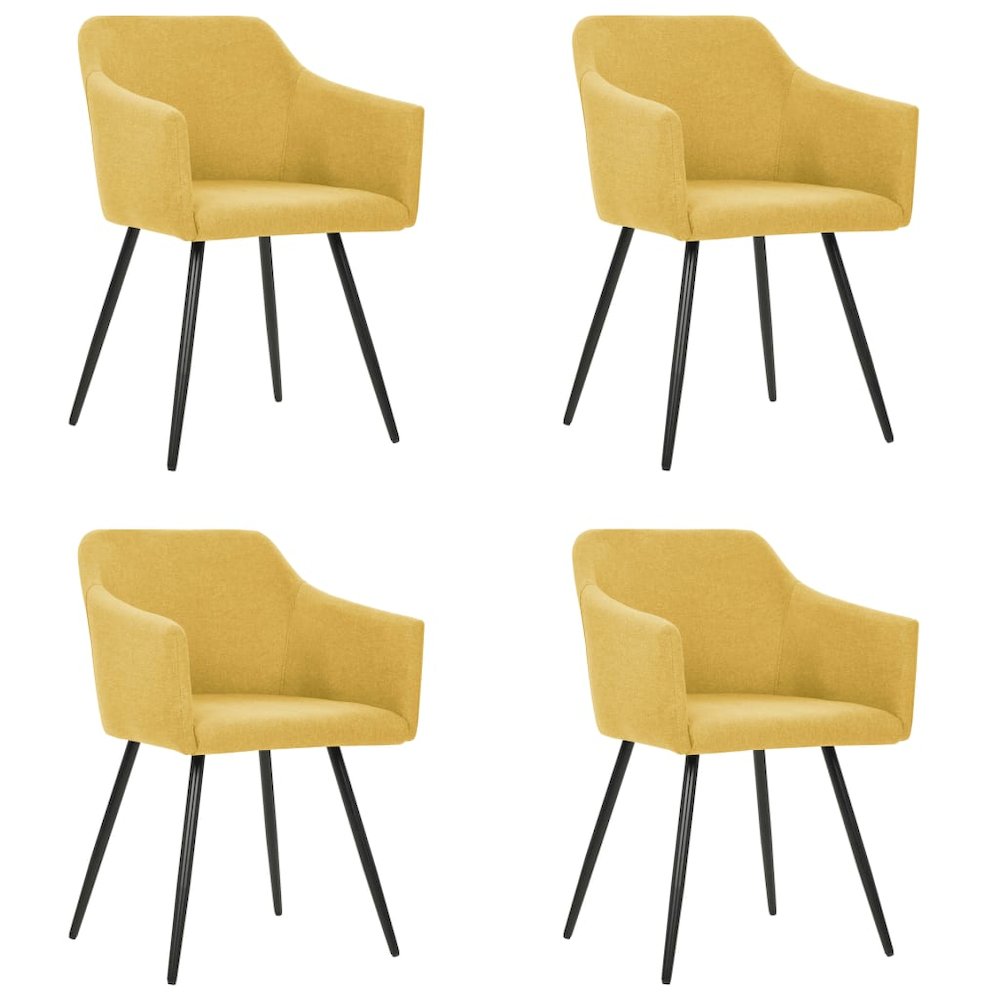 Dining Chair Set of 4 Yellow Fabric (100% polyester), Metal