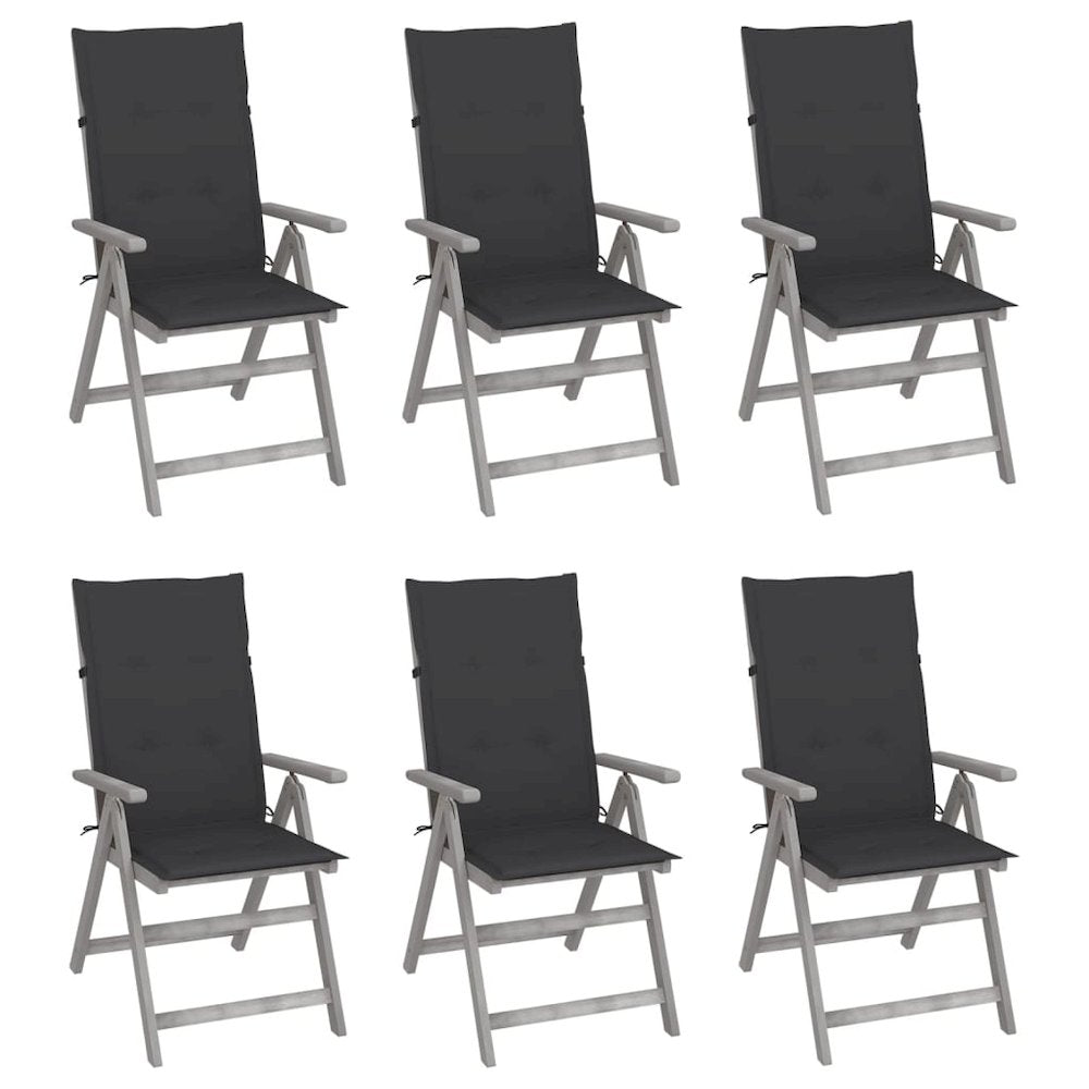 vidaXL Patio Reclining Chairs 6 pcs with Cushions Solid Acacia Wood, 3065317