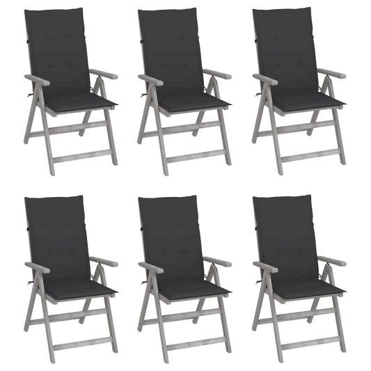 vidaXL Patio Reclining Chairs 6 pcs with Cushions Solid Acacia Wood, 3065317