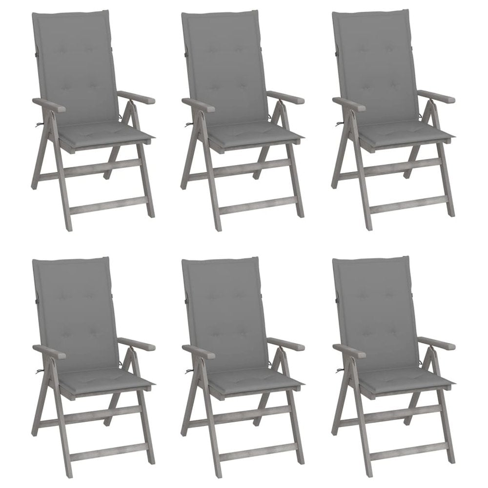 Garden Chair Set of 6 Grey Solid Acacia Wood, 100% Polyester