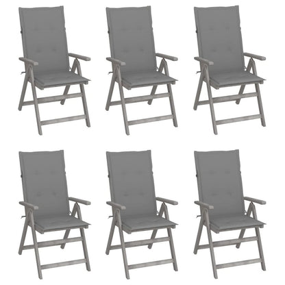 Garden Chair Set of 6 Grey Solid Acacia Wood, 100% Polyester