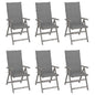 Garden Chair Set of 6 Grey Solid Acacia Wood, 100% Polyester