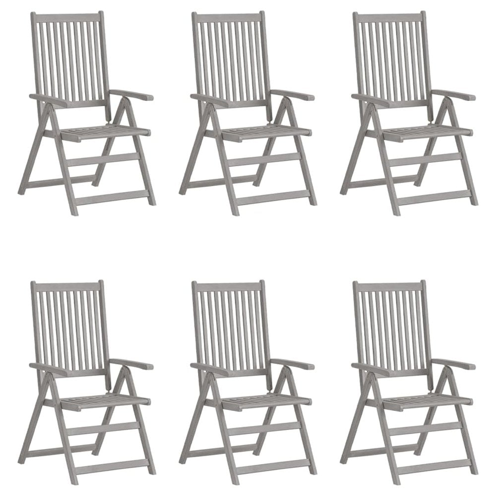 Garden Chair Set of 6 Grey Solid Acacia Wood, 100% Polyester