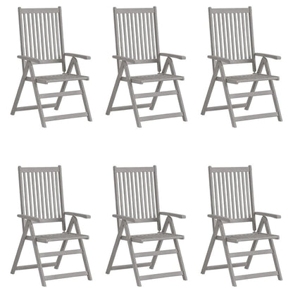 Garden Chair Set of 6 Grey Solid Acacia Wood, 100% Polyester