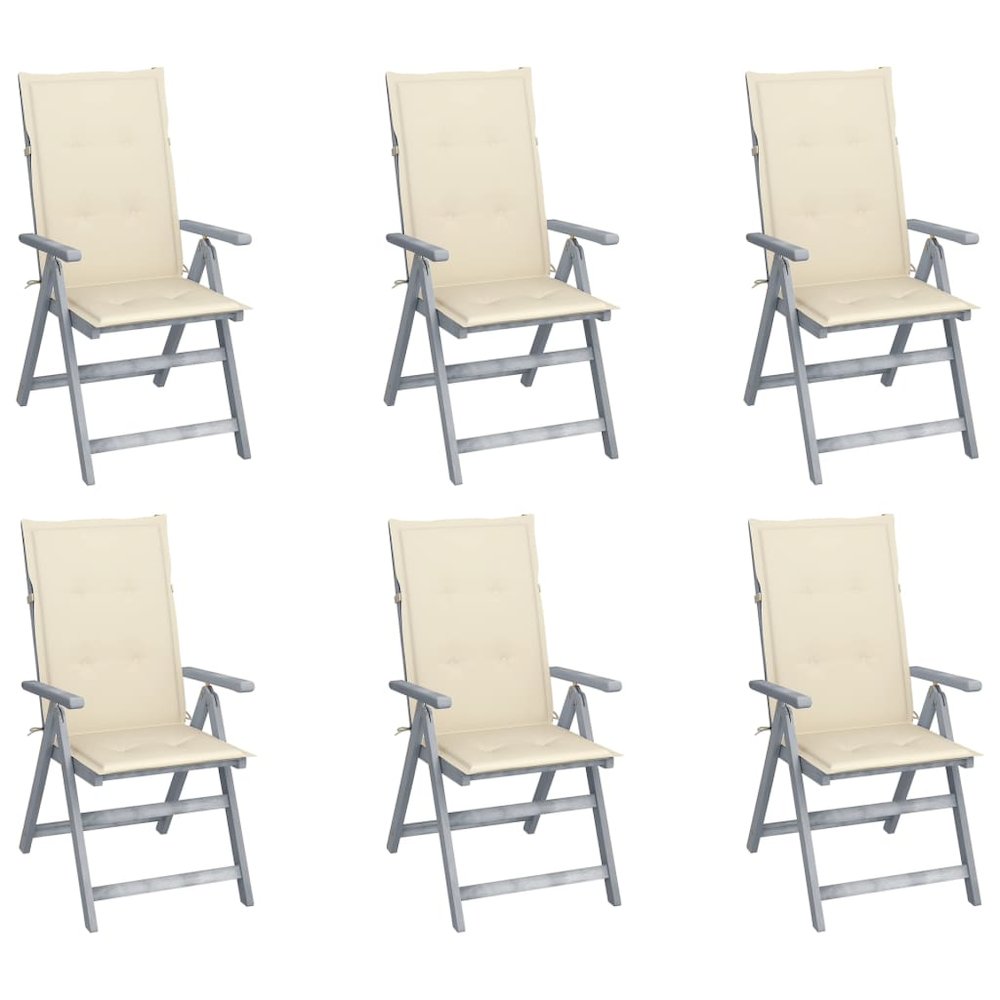 Garden Chair Set of 6 Grey Solid Acacia wood Standard size