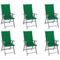 Patio Chair Set of 6 Gray, Green Solid Acacia Wood, 100% Polyester