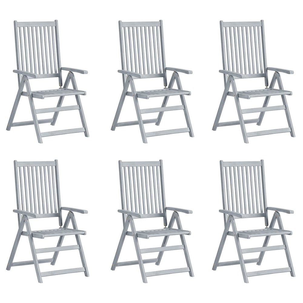 Patio Chair Set of 6 Gray, Green Solid Acacia Wood, 100% Polyester