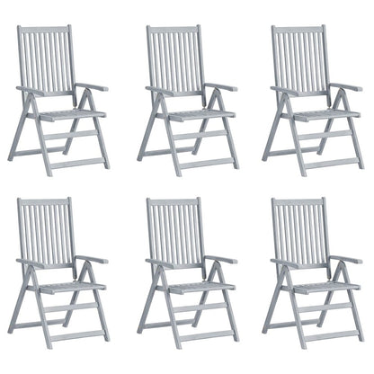 Patio Chair Set of 6 Gray, Green Solid Acacia Wood, 100% Polyester