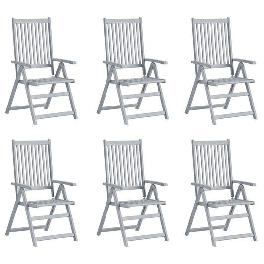 Patio Chair Set of 6 Gray, Green Solid Acacia Wood, 100% Polyester