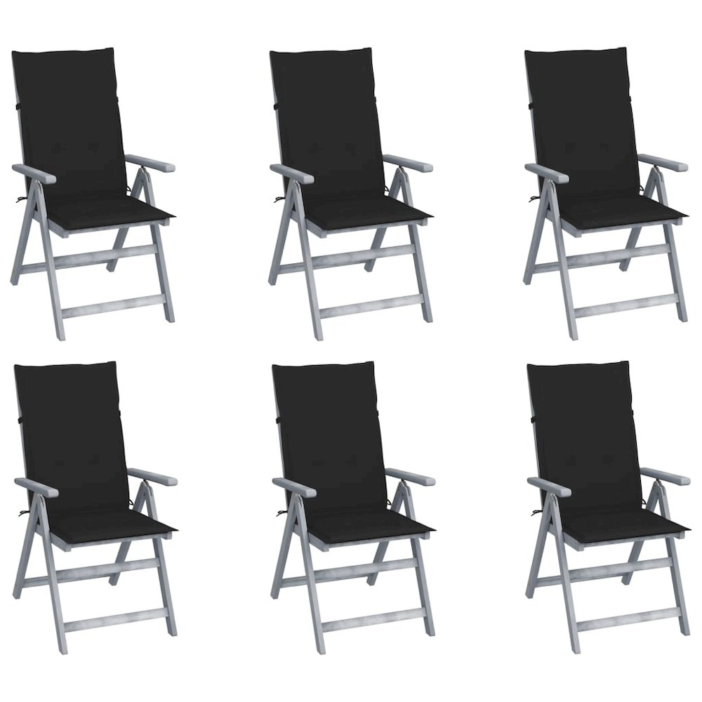 Garden Chair Set of 6 Grey Solid acacia wood Medium Foldable