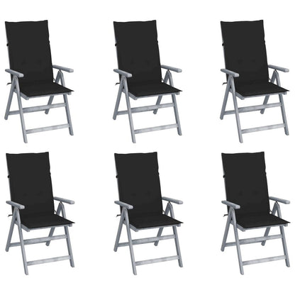 Garden Chair Set of 6 Grey Solid acacia wood Medium Foldable