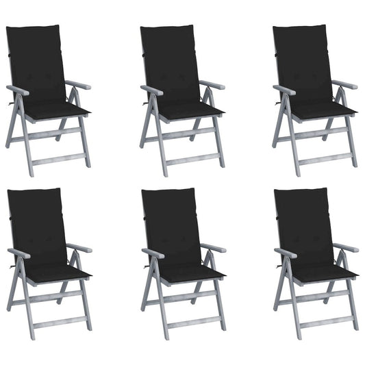 Garden Chair Set of 6 Grey Solid acacia wood Medium Foldable