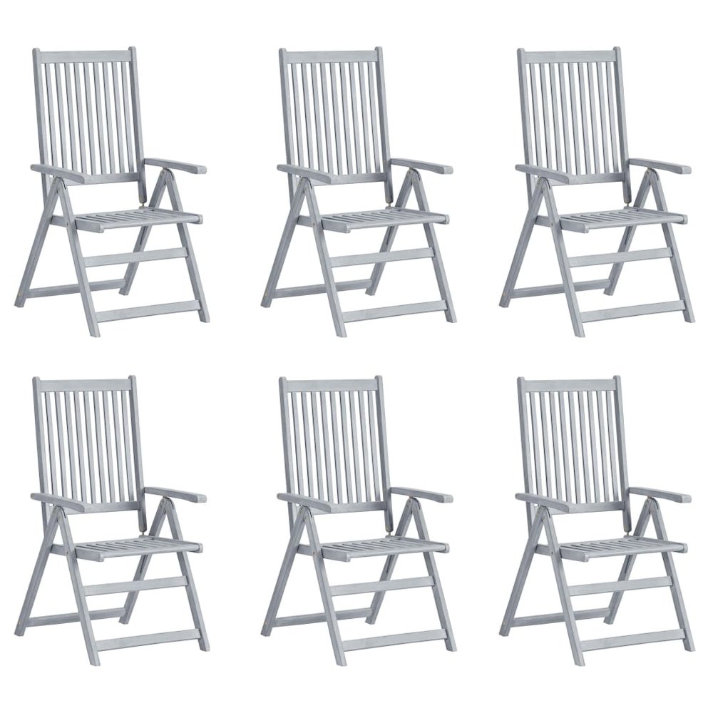 Garden Chair Set of 6 Grey Solid acacia wood Medium Foldable