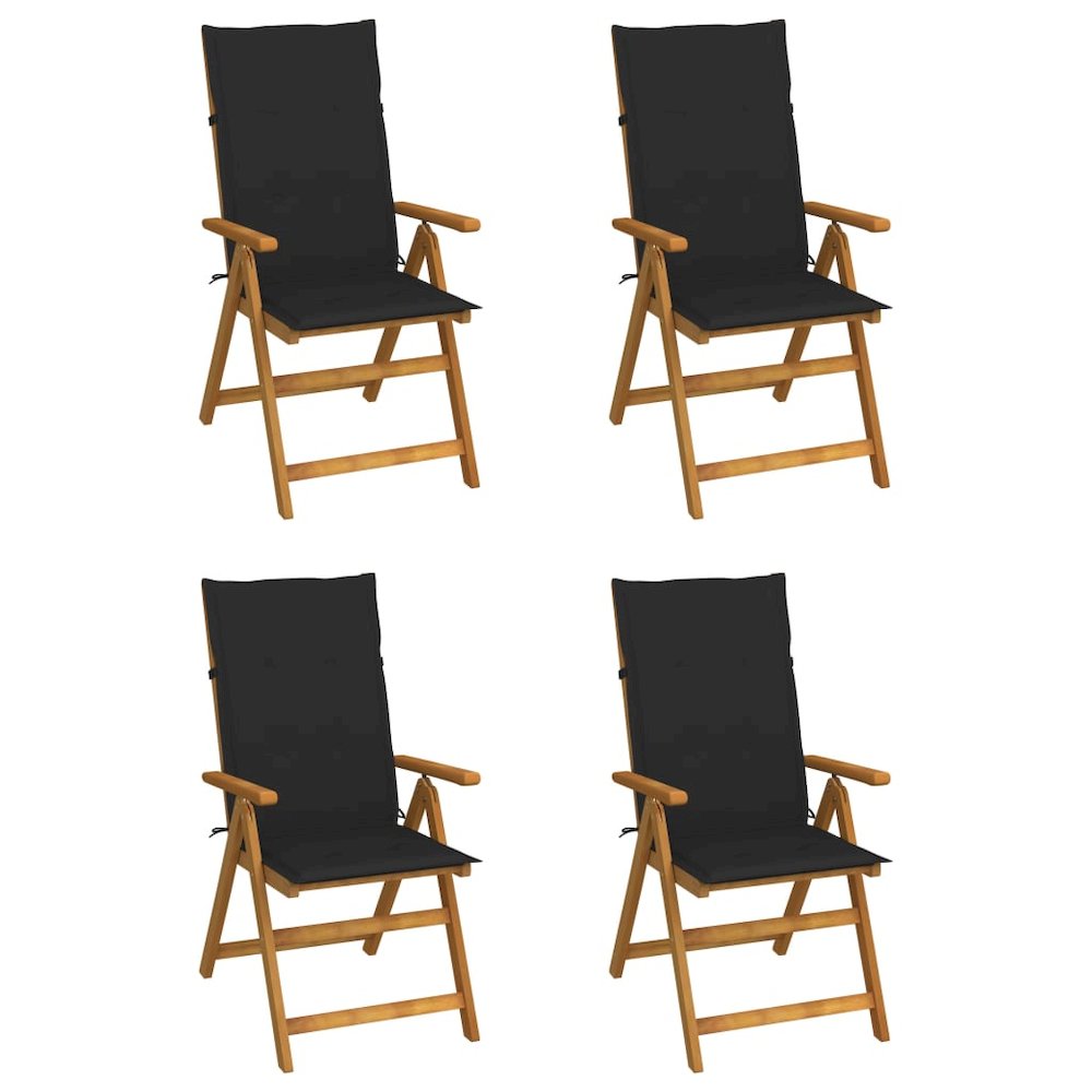 Garden Chair Set of 4 Natural wood with black cushion