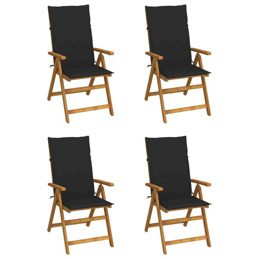 Garden Chair Set of 4 Natural wood with black cushion