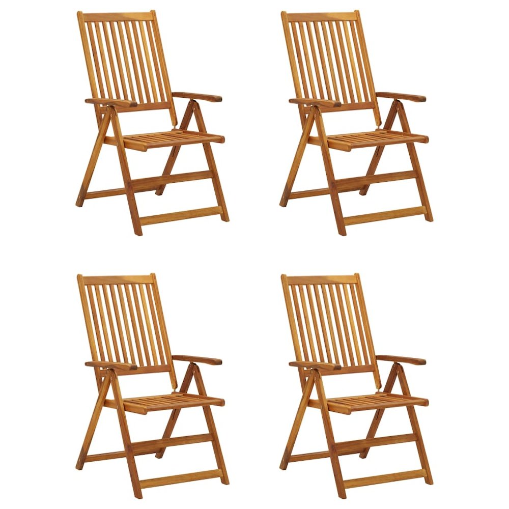 Garden Chair Set of 4 Natural wood with black cushion