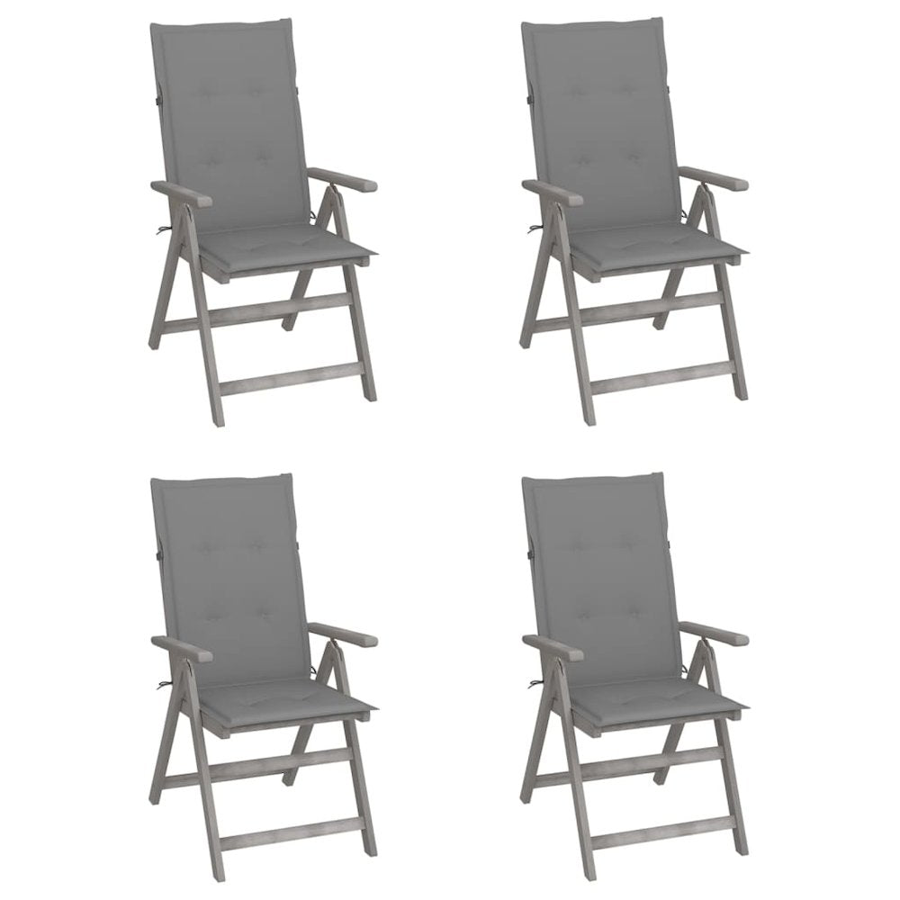 Garden Chair Set of 4 Grey Solid acacia wood, polyester Medium