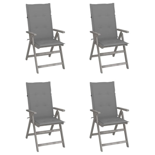 Garden Chair Set of 4 Grey Solid acacia wood, polyester Medium