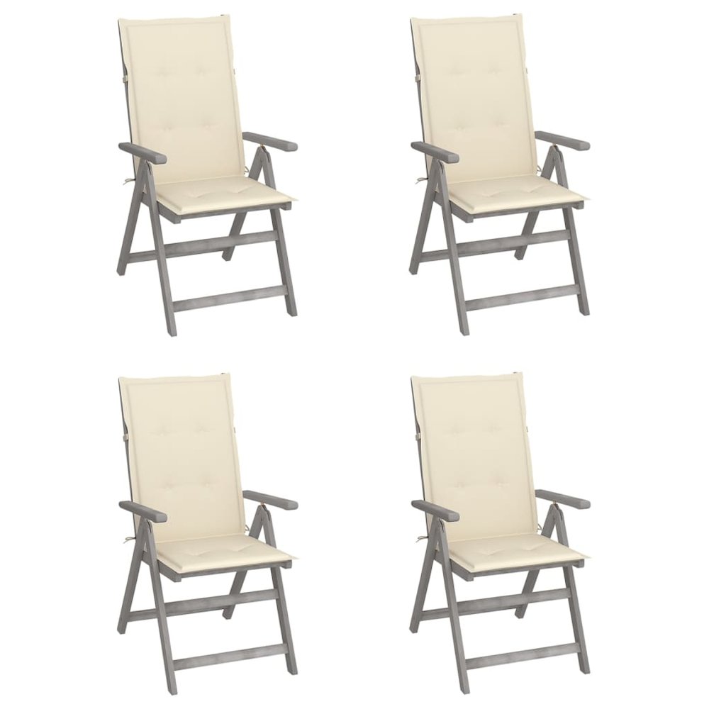 Garden Chair Set of 4 Grey, Cream Solid Acacia wood, Polyester