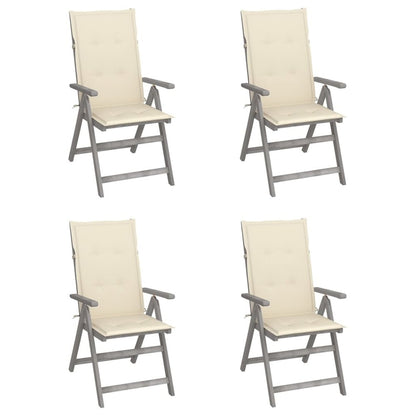 Garden Chair Set of 4 Grey, Cream Solid Acacia wood, Polyester