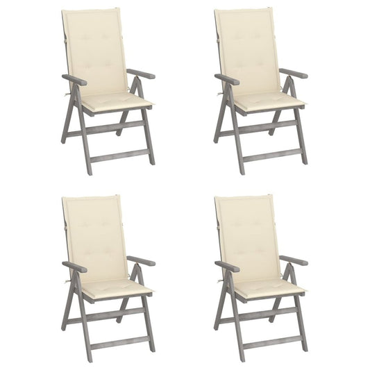 Garden Chair Set of 4 Grey, Cream Solid Acacia wood, Polyester