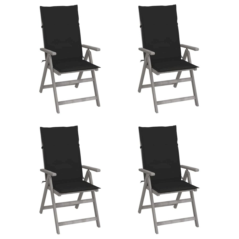 Garden Chair Set of 4 Grey Chair, Black Cushion
