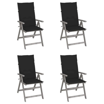Garden Chair Set of 4 Grey Chair, Black Cushion