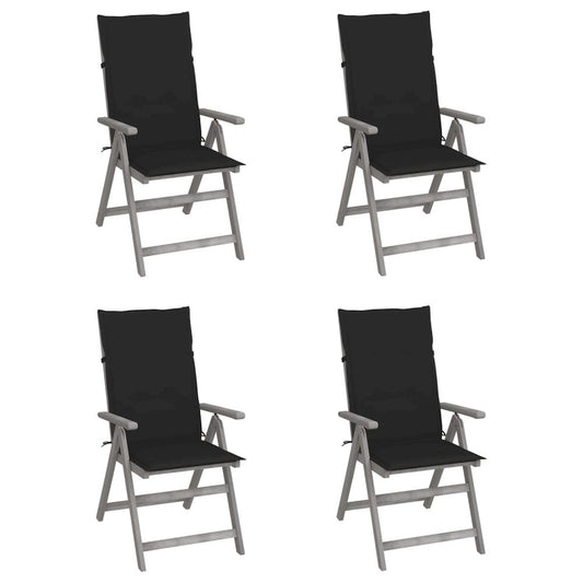 Garden Chair Set of 4 Grey Chair, Black Cushion
