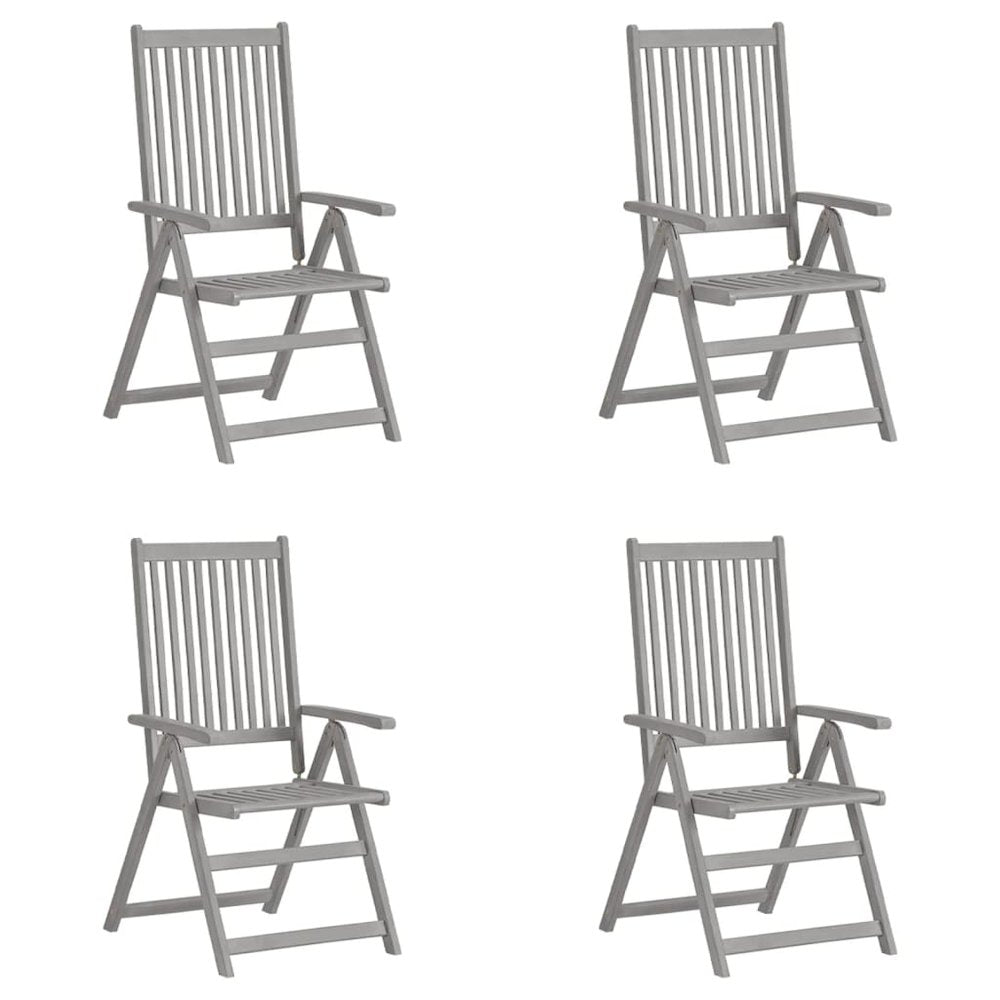 Garden Chair Set of 4 Grey Solid Acacia Wood Standard Foldable