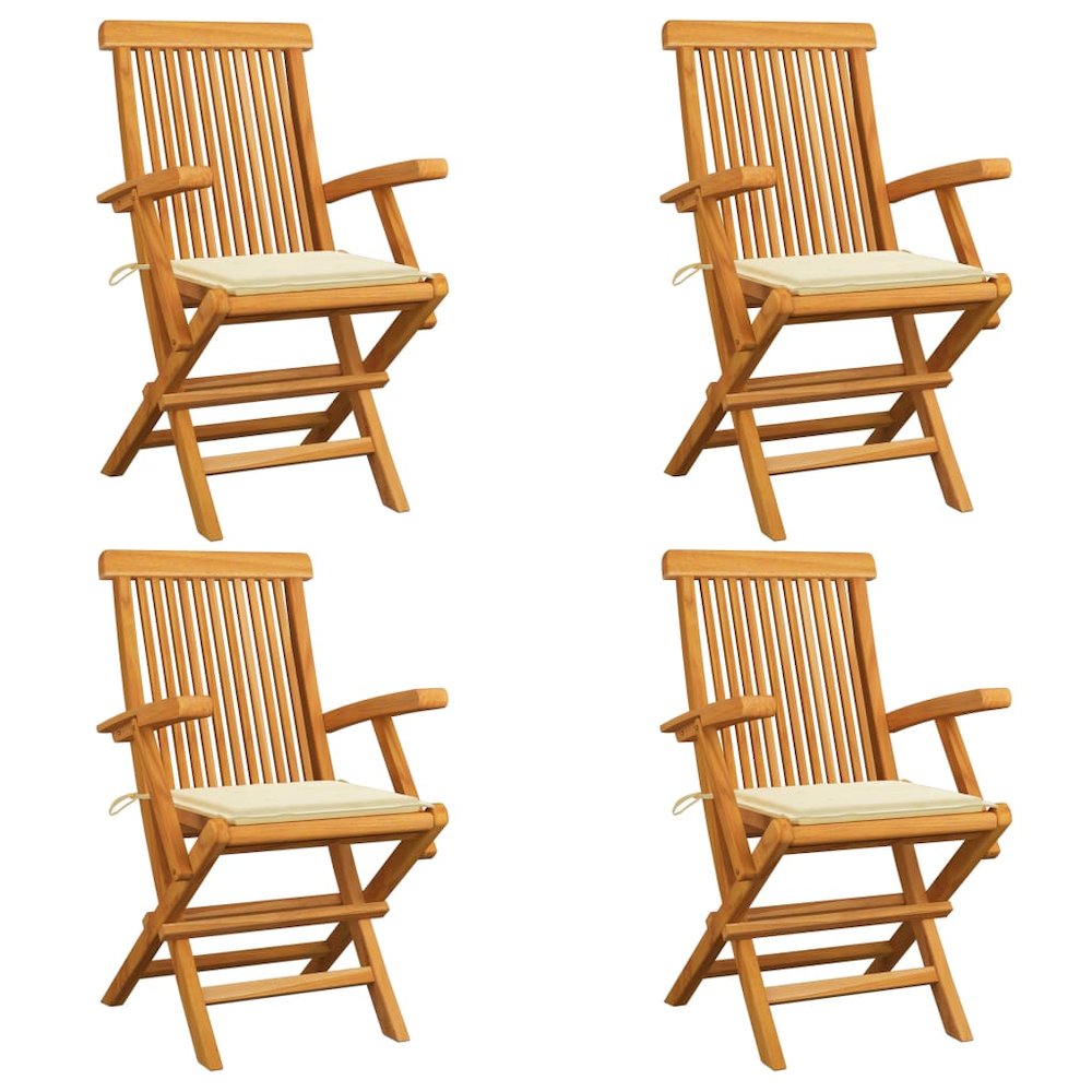 Garden Chair Set of 4 Teak Solid Teak Wood Medium Foldable