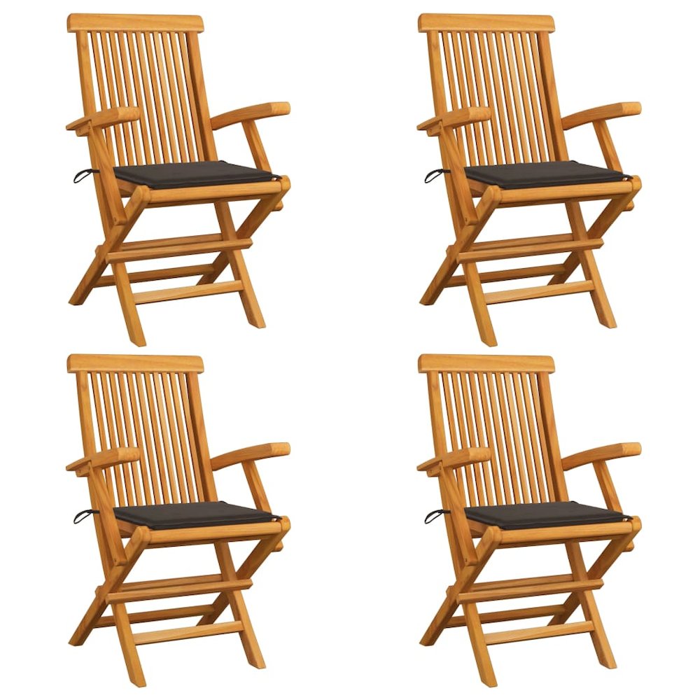 Garden Chair Set of 4 Taupe Teak wood, 100% polyester cushions