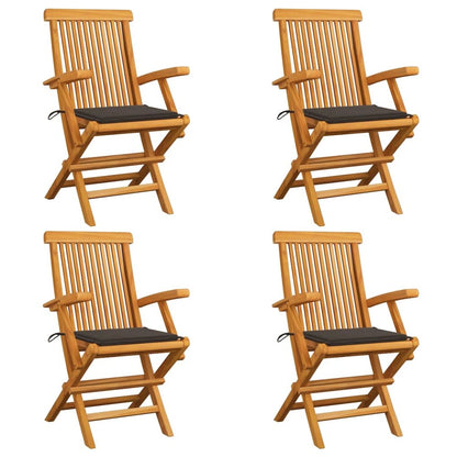 Garden Chair Set of 4 Taupe Teak wood, 100% polyester cushions