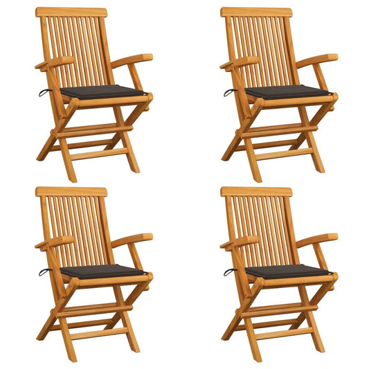 Garden Chair Set of 4 Taupe Teak wood, 100% polyester cushions