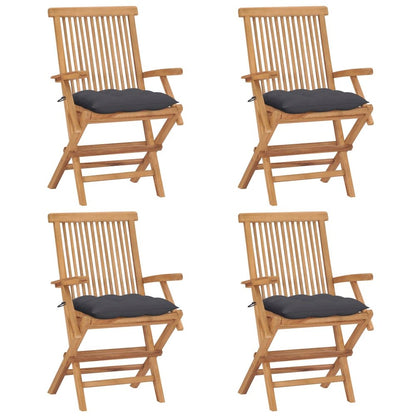 Garden Chair Set of 4 Teak Solid Teak Wood, Polyester Medium