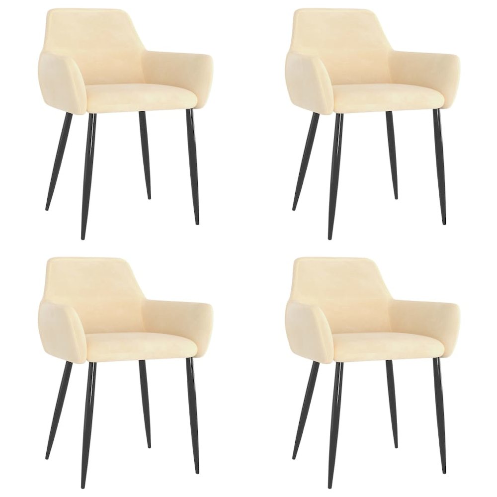 Chair Set of 4 Cream Velvet (100% polyester), metal Standard