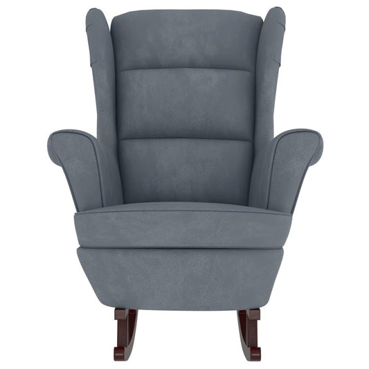 Rocking Chair with Solid Wood Rubber Legs Dark Gray Velvet