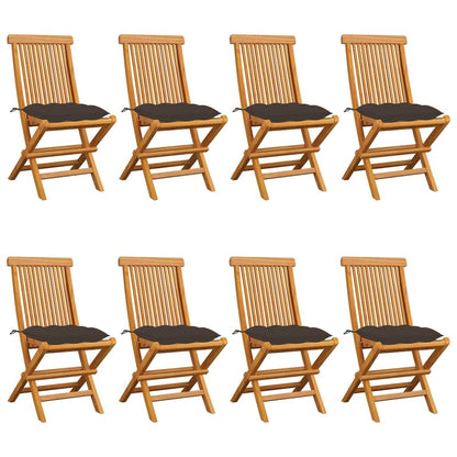Patio Chair Set of 8 Taupe Solid teak wood, polyester Standard