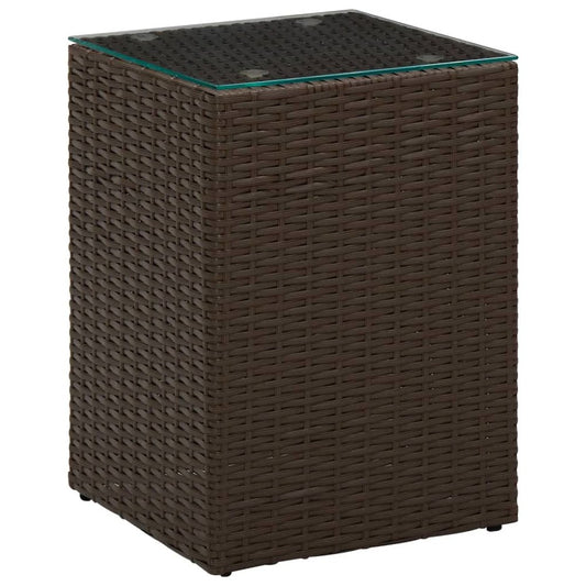 vidaXL Side Table with Glass Top Brown 13.8"x13.8"x20.5" Poly Rattan
