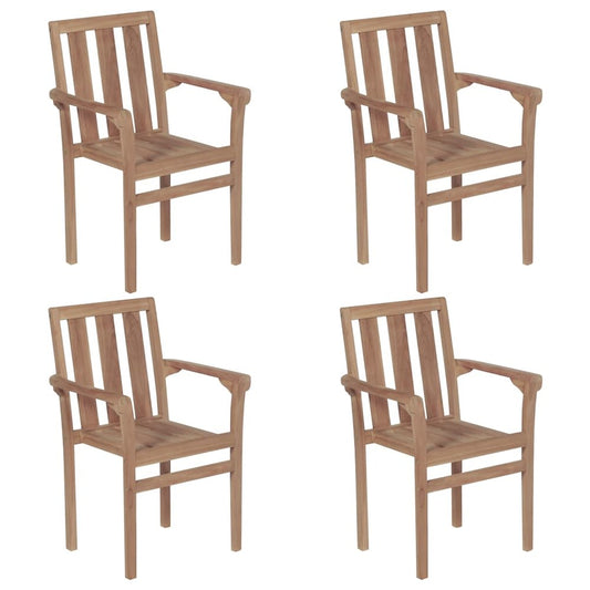 Stackable Chair Set of 4 Warm Brown Solid Teak Wood Standard