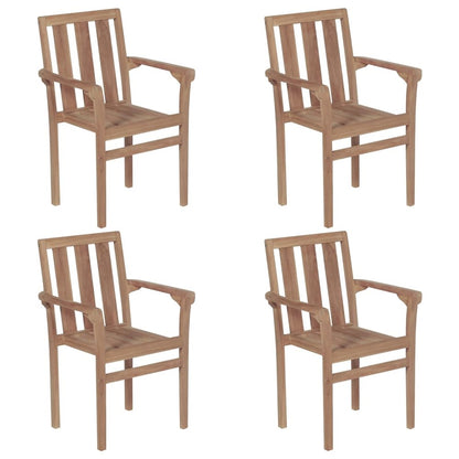 Stackable Chair Set of 4 Cream Teak wood, 100% polyester