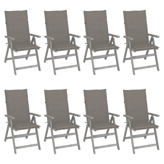 Garden Chair Set of 8 Grey Solid acacia wood Standard Foldable