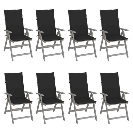 Garden Chair Set of 8 Grey Solid Acacia wood Standard