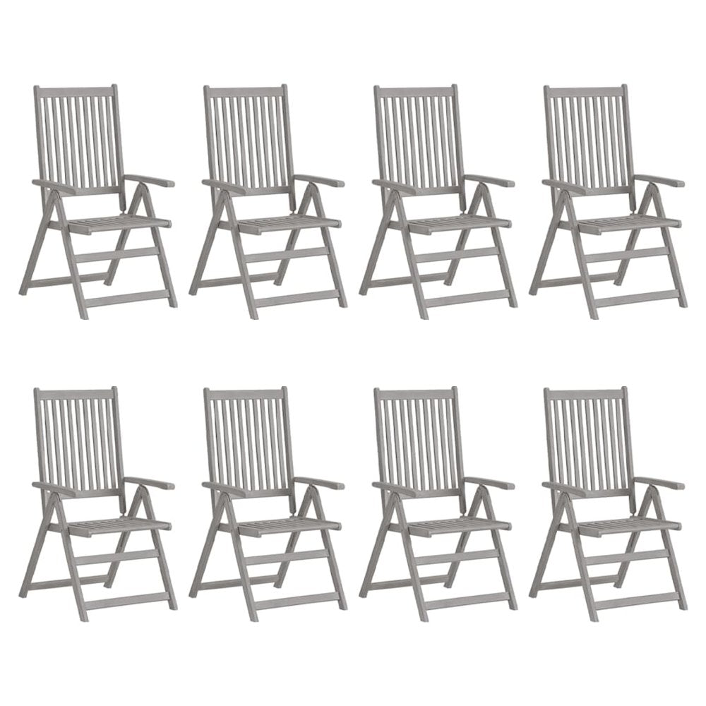 Garden Chair Set of 8 Grey Solid Acacia wood Standard