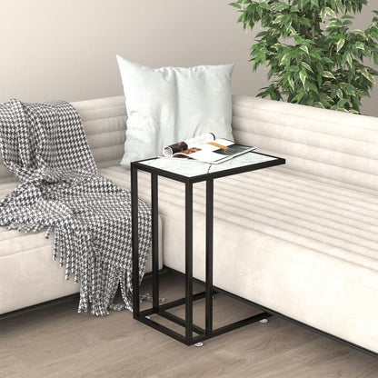Computer Side Table White Marble 19.7"x13.8"x25.6" Tempered Glass
