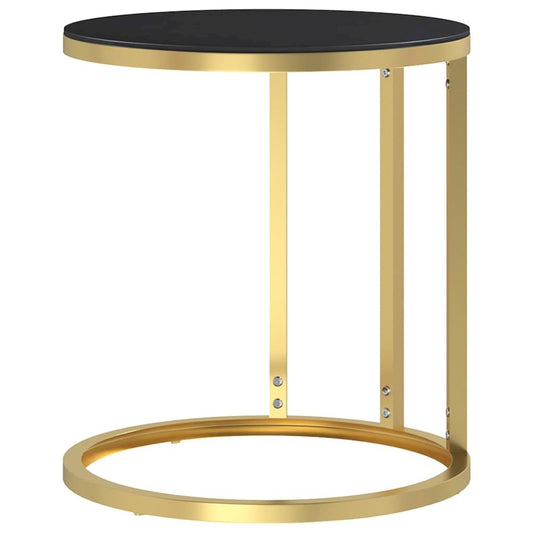 Side Table Gold and Black 17.7" Tempered Glass