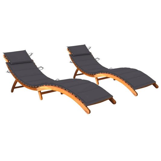 Sun Lounger Anthracite Solid Acacia Wood, Fabric (100% Polyester)