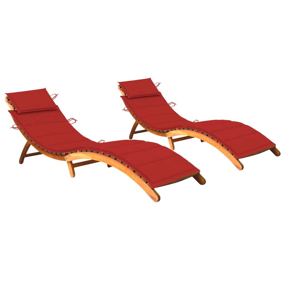 Patio Sun Lounger Red Solid acacia wood Standard Foldable