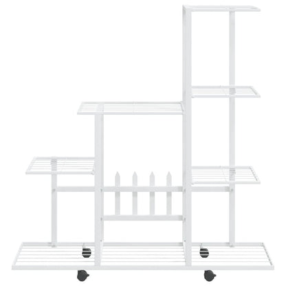 Flower Stand with Wheel 37.2"x9.8"x36.4" White Metal