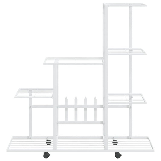 Flower Stand with Wheel 37.2"x9.8"x36.4" White Metal